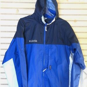 Columbia Packable Blue Color Block Retractable Hood Windbreaker Mens M